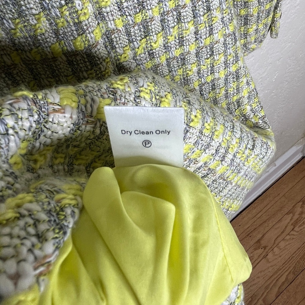 Tuckernuck Yellow and Gray Plaid Tweed V-Neck Mini Dress Long Sleeve Size S - Picture 4 of 8